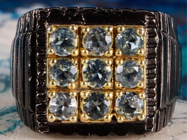 STERLING SILVER BLUE TOPAZ MEN'S RING
