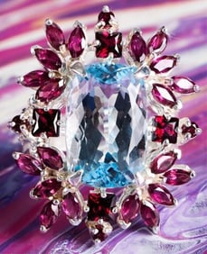 STERLING SILVER ORNATE TOPAZ DIAMOND LADIES RING