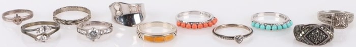 STERLING SILVER ASSORTED LADIES RINGS LOT OF 11