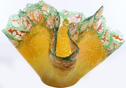 DALE CHIHULY GREEN & YELLOW ART GLASS BOWL