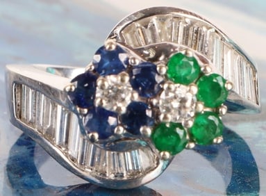 ~1.34CTW DIAMOND, SAPPHIRE, EMERALD LADIES RING