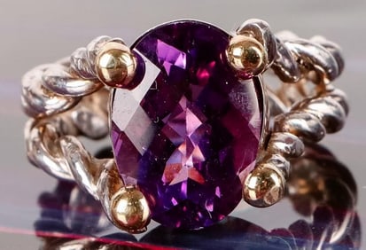 5.0CT AMETHYST 14K GOLD & STERLING SILVER RING