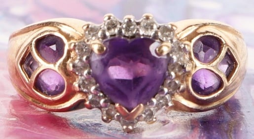 AMETHYST & DIAMOND 14K YELLOW GOLD LADIES RING