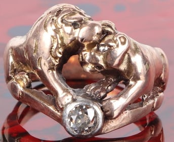 14K ROSE GOLD LION & LIONESS MEN'S DIAMOND RING