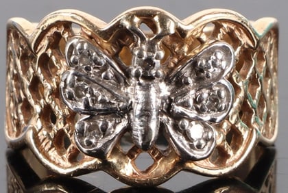 14K YELLOW GOLD RING W/ 14K WHITE GOLD BUTTERFLY