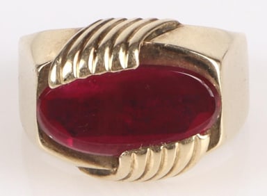 3.2CT POLISHED OVAL RUBY 14K GOLD LADIES RING