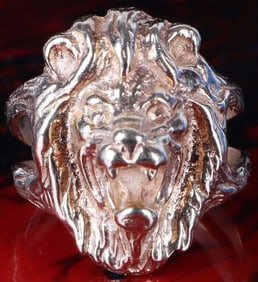 14K YELLOW GOLD RING W/ ROARING LION'S HEAD