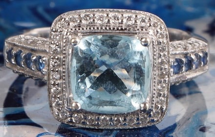 LE VIAN 2.29CTW TOPAZ, SAPPHIRE, DIAMOND HALO RING