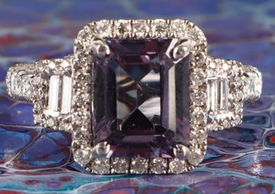 14K WHITE GOLD DIAMOND BICOLOR SAPPHIRE RING