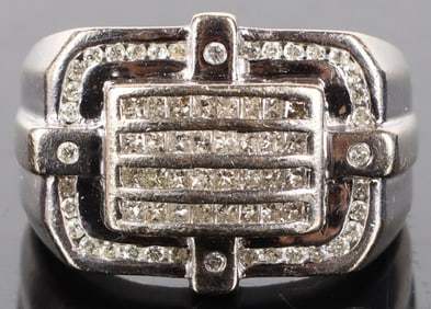 1CTW 14K WHITE GOLD MENS RING W/ 100 DIAMONDS