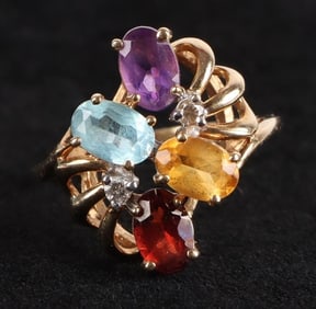 10K YELLOW GOLD DIAMOND ASSORTED GEM LADIES RING