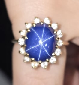 10 X 12MM STAR SAPPHIRE DIAMOND 10K GOLD RING