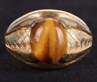 10K YELLOW GOLD FILLED TIGERS EYE MEN'S RING