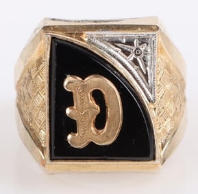 10K YELLOW GOLD FILLED 'D' ONYX MEN'S RING