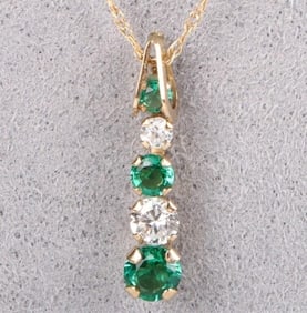 10K YELLOW GOLD GREEN & WHITE CZ NECKLACE