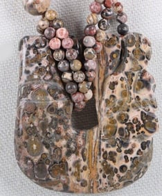 LEOPARD SKIN JASPER CARVED BEADED STONE NECKLACE