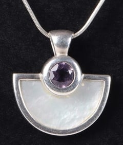 STERLING SILVER LADIES NECKLACE W/ MOP & AMETHYST
