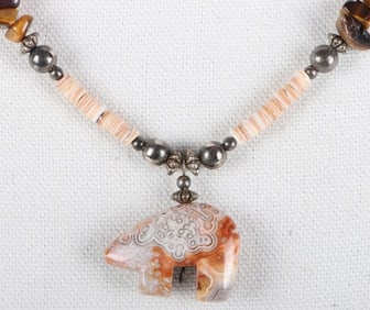 ZUNI FETISH BEAR MULTI-STONE STERLING NECKLACE