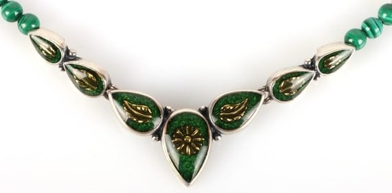 STERLING SILVER MALACHITE SIGNED NECKLACE