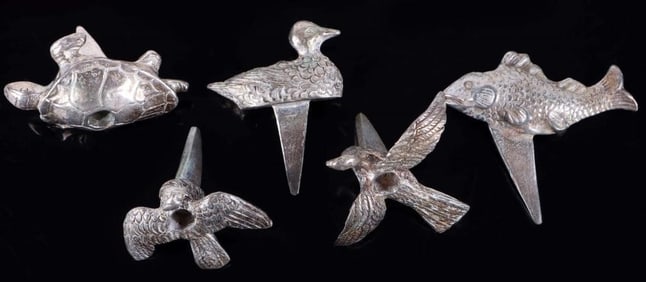 ANIMAL-SHAPED STERLING SILVER CANDLE HOLDERS (5)