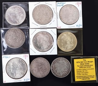 ASSORTED U.S. MORGAN SILVER DOLLARS - (9)