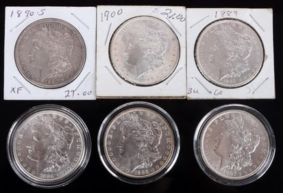 ASSORTED MS 90% SILVER MORGAN DOLLARS - (6)