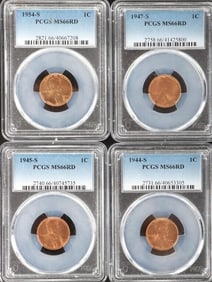 1944-1954-S LINCOLN WHEAT CENT PCGS MS-66 RD - (4)