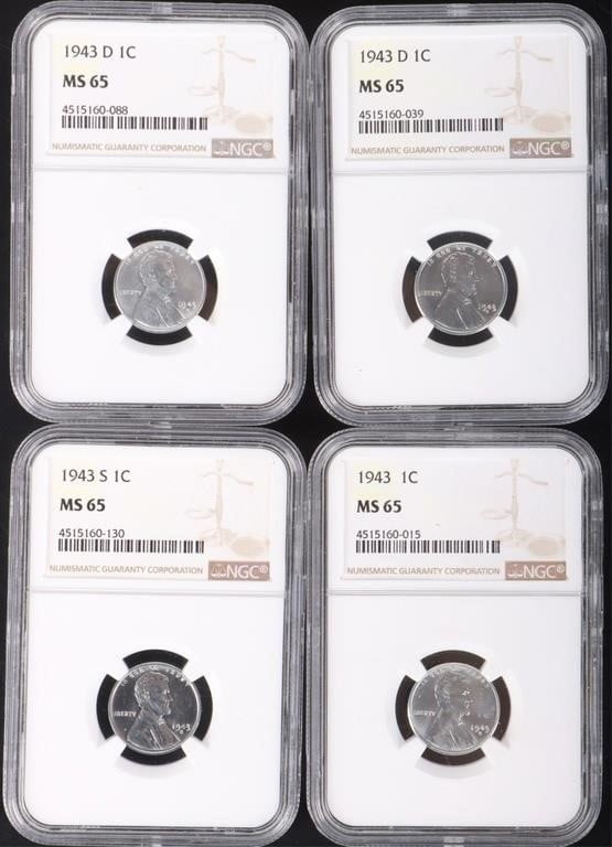 1943-P/D/S LINCOLN WHEAT CENTS NGC MS-65 - (4) (1 of 6)