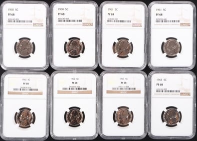 1960-1963-P JEFFERSON NICKELS NGC PF-68 - (8)