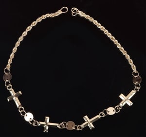 14K YELLOW GOLD CROSS & CHAIN LADIES BRACELET
