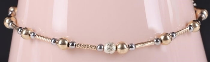 14K YELLOW & WHITE GOLD BEADED LADIES BRACELET