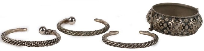 BRUTALIST-STYLE ANTIQUE SILVER-PLATED BRACELETS