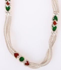 STERLING SILVER RED & GREEN GEM LADIES BRACELET