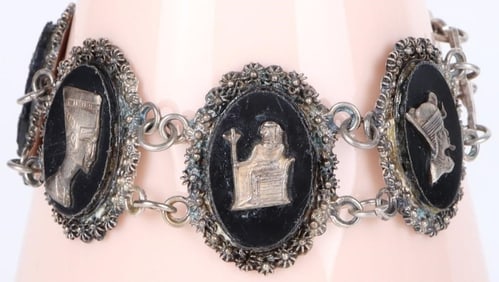 ANTIQUE STERLING EGYPTIAN ONYX LADIES BRACELET