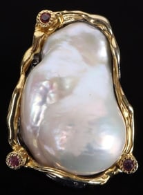 HUGE NATURAL PEARL & AMETHYST LADIES BROOCH