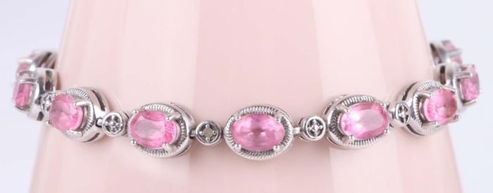 9.75CTW PINK SAPPHIRE STERLING SILVER BRACELET