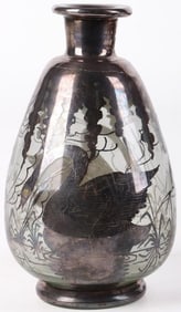 ANTIQUE ART NOUVEAU SILVER OVERLAY GLASS BOTTLE