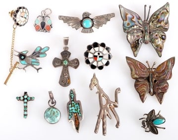 MEXICO STERLING SILVER ABALONE & TURQUOISE JEWELRY
