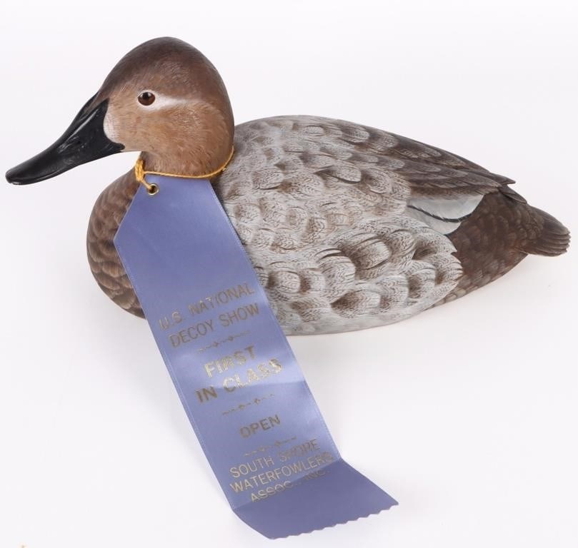 1990 KEN SCHEELER HAND CARVED CANVASBACK HEN DECOY (1 of 10)