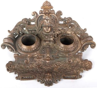 ANTIQUE ART NOUVEAU 1900S JUDAICA BRASS INK WELL