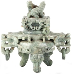CHINESE CARVED SOLID JADE INCENSE BURNER