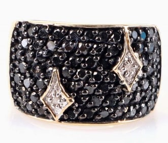 STERLING SILVER LADIES BLACK & WHITE DIAMOND RING