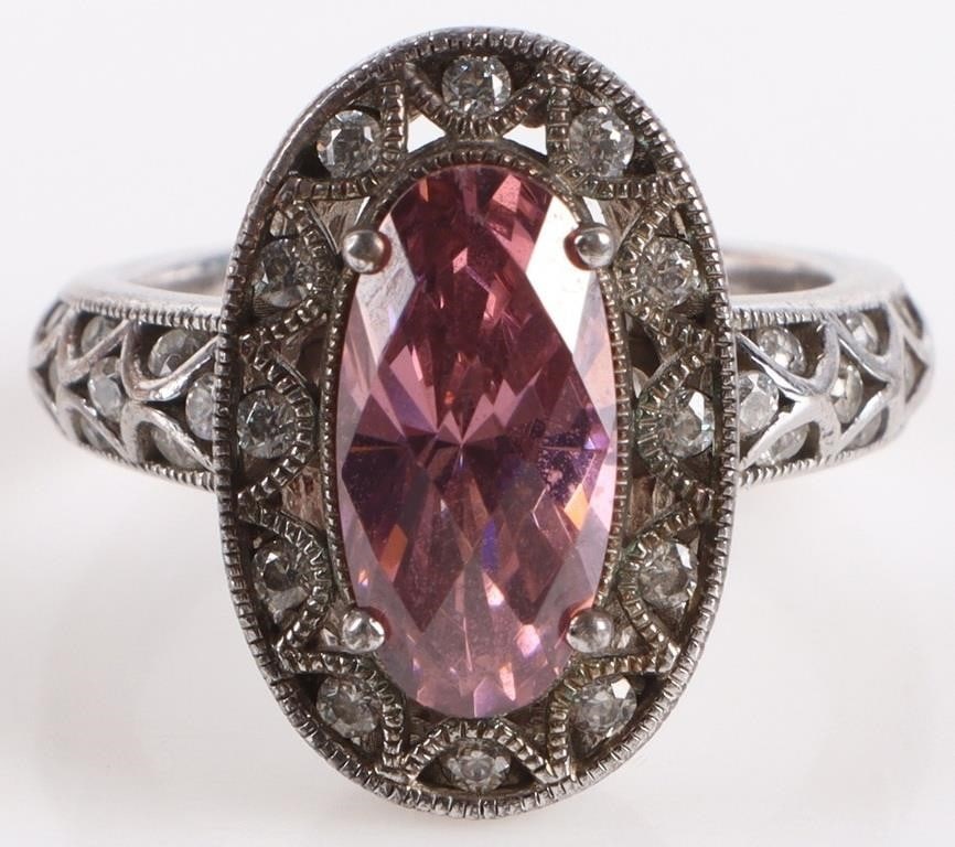 0.925 SILVER PINK TOURMALINE DIAMOND LADIES RING (1 of 3)