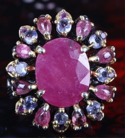 11MM RUBY, TOURMALINE,TANZANITE, AMETHYST RING