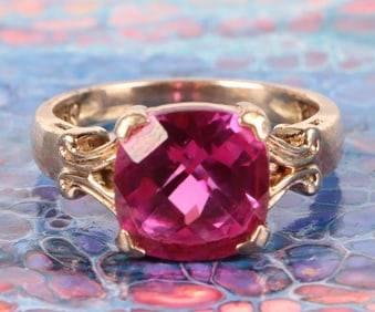 3.0CT CUSHION CUT PINK SAPPHIRE STERLING RING