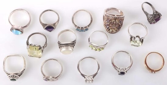 STERLING SILVER LADIES RINGS DIAMOND SAPPHIRE JADE