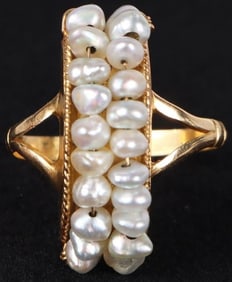 22K YELLOW GOLD PEAL ANTIQUE LADIES RING
