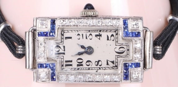 PLATINUM NATURAL DIAMOND & BLUE SPINEL WRISTWATCH