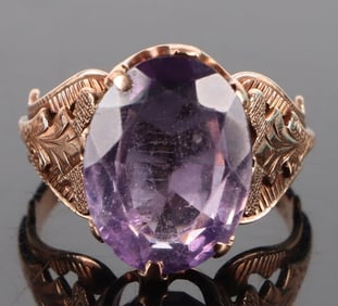 ANTIQUE 14K YELLOW GOLD AMETHYST LADIES RING