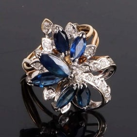 VINTAGE DIAMOND & SAPPHIRE 14K YELLOW GOLD RING